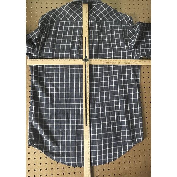NWT Samsoe Samsoe Liam Button Down Shirt Mens Large Navy Plaid LS Linen Blend - Picture 7 of 10